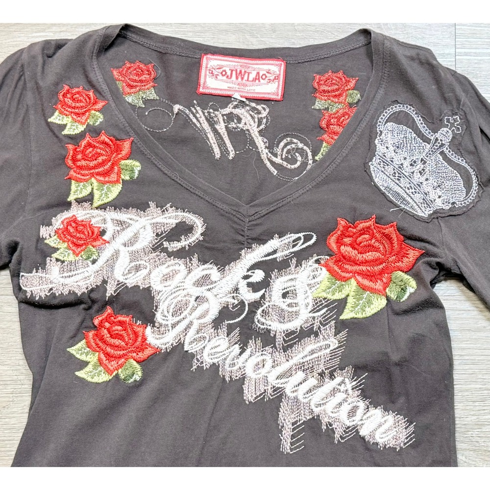 Johnny Was JWLA Rare "Peace Revolution" Rose Embroidered Y2K Whimsygoth Top M - Picture 3 of 6